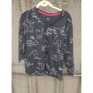 Alia Womens Top Cat Lovers Print with Rhinestones Size L